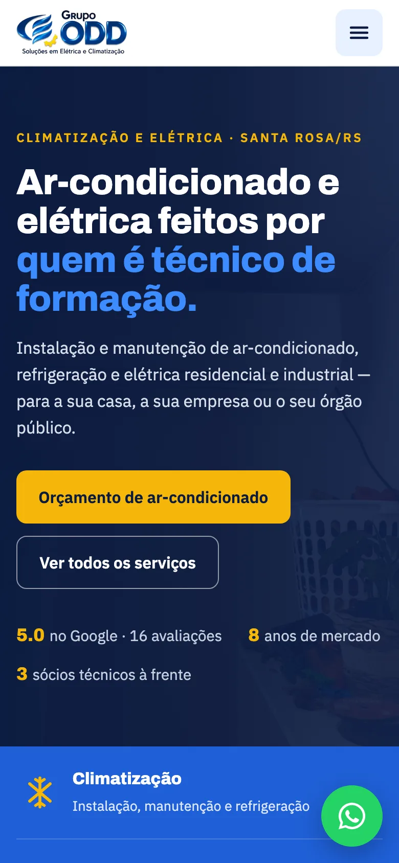 Site do Grupo ODD aberto no celular