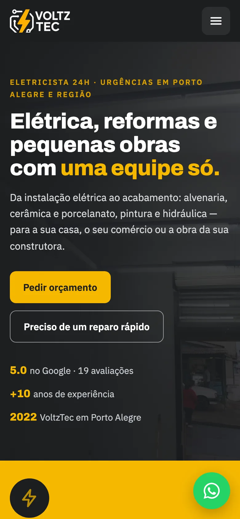 Site da VoltzTec no celular